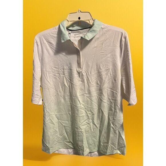 Under Armour Women’s Large White to Teal Gradient Heat Gear Polo A108 - Picture 1 of 5
